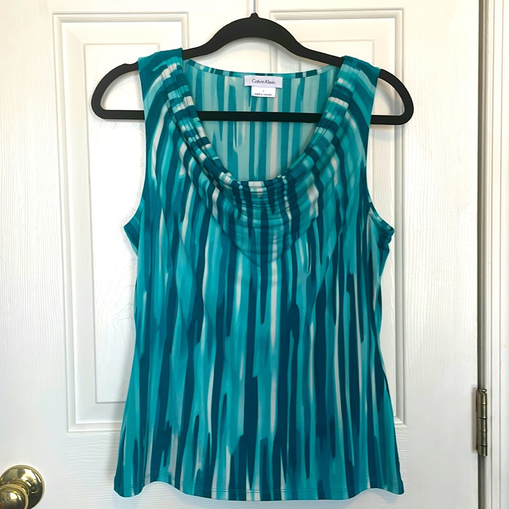 Calvin Klein blouse teal and white, size small